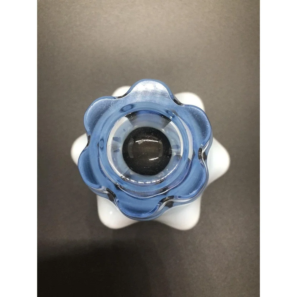 Blue White Opalescent Fade Art‎ Glass Vase Ruffled Rim MCM Style 4